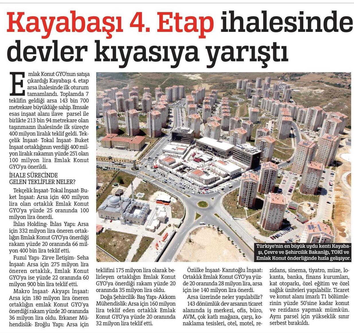 Kayabaşı 4.Etap İhalesinde Devler Kıyasıya yarıştı